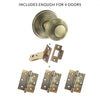 Four Pack Ripon Reeded Old English Mortice Knob - Antique Brass