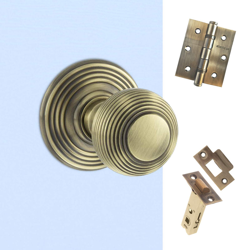 Ripon Reeded Old English Mortice Knob - Antique Brass Handle Pack