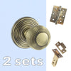 Two Pack Ripon Reeded Old English Mortice Knob - Antique Brass