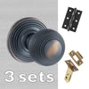 Three Pack Ripon Reeded Old English Mortice Knob - Antique Copper