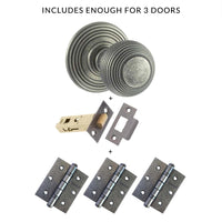Ripon Reeded Old English Mortice Knob - Distressed Silver Handle Pack