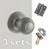 Three Pack Ripon Reeded Old English Mortice Knob - Distressed Silver