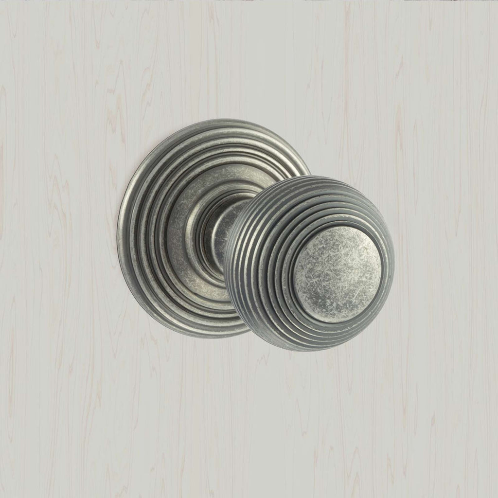 Ripon Reeded Old English Mortice Knob - Distressed Silver