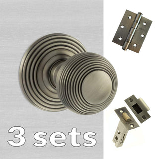 Image: Three Pack Ripon Reeded Old English Mortice Knob - Matt Gun Metal