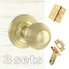 Three Pack Ripon Reeded Old English Mortice Knob - Polished Brass