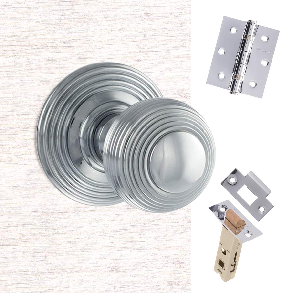 Ripon Reeded Old English Mortice Knob - Polished Chrome Handle Pack
