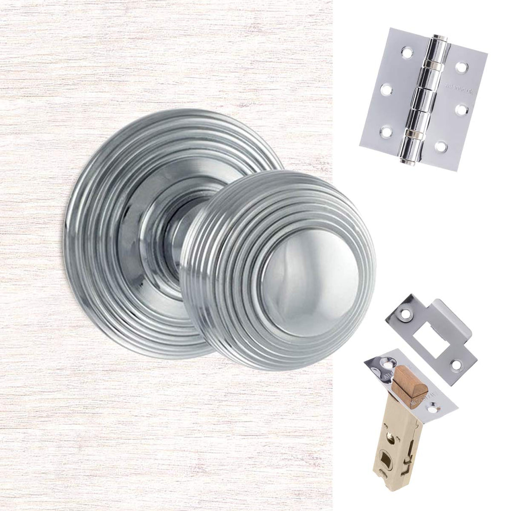 Ripon Reeded Old English Mortice Knob - Polished Chrome Handle Pack