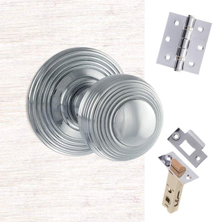Image: Ripon Reeded Old English Mortice Knob - Polished Chrome Handle Pack