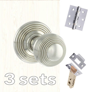 Image: Three Pack Ripon Reeded Old English Mortice Knob - Polished Nickel