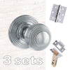 Three Pack Ripon Reeded Old English Mortice Knob - Polished Chrome