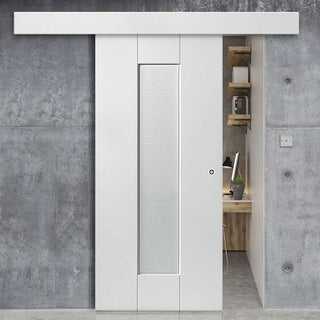 Image: Single Sliding Door & Wall Track - Axis Ripple White Primed Door