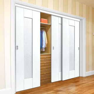 Image: Three Sliding Wardrobe Doors & Frame Kit - Axis Ripple White Primed Door