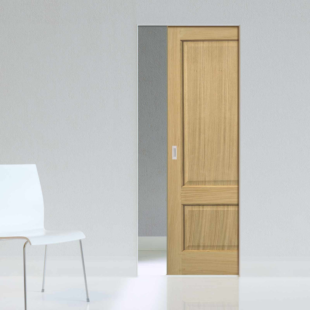 Oak Trent 2 Panel Absolute Evokit Pocket Door - Prefinished