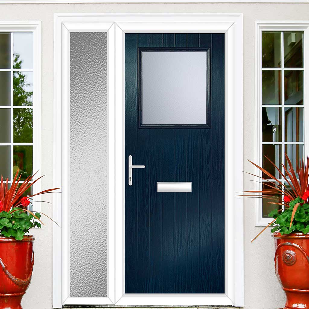 Cottage Style Rockford 1 Composite Front Door Set with Single Side Screen - Obscure Glass - Shown in Blue