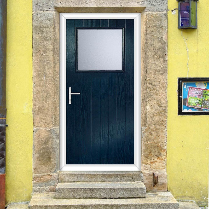 Cottage Style Rockford 1 Composite Front Door Set with Obscure Glass - Shown in Blue