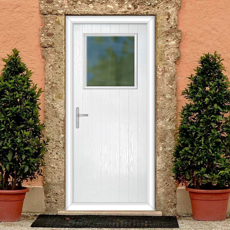 Cottage Style Rockford 1 Composite Front Door Set with Clear Glass - Shown in White
