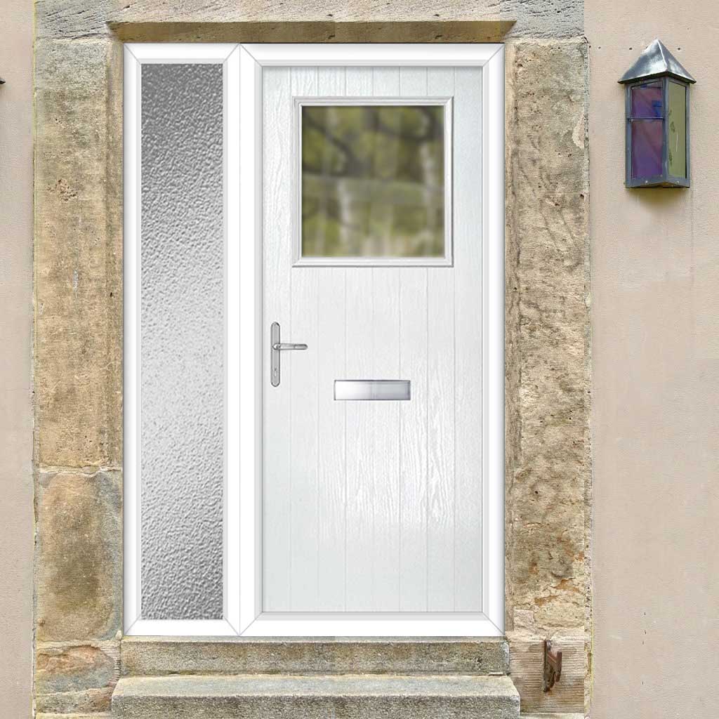 Cottage Style Rockford 1 Composite Front Door Set with Single Side Screen - Clear Glass - Shown in White
