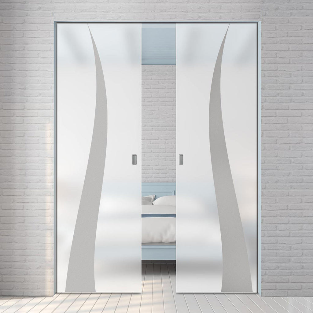 Roslin 8mm Obscure Glass - Obscure Printed Design - Double Absolute Pocket Door