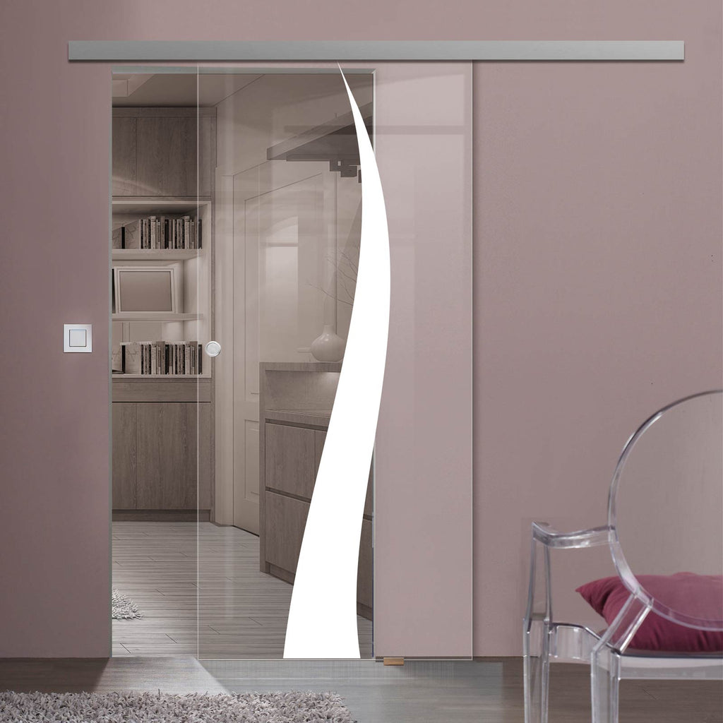 Single Glass Sliding Door - Roslin 8mm Clear Glass - Obscure Printed Design - Planeo 60 Pro Kit