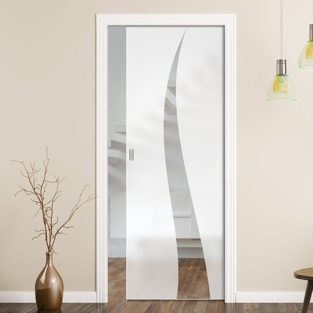 Roslin 8mm Obscure Glass - Clear Printed Design - Single Evokit Glass Pocket Door