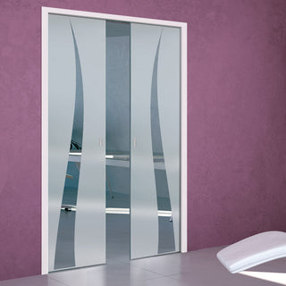 Image: Roslin 8mm Obscure Glass - Clear Printed Design - Double Evokit Pocket Door