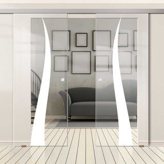 Image: Double Glass Sliding Door - Roslin 8mm Clear Glass - Obscure Printed Design - Planeo 60 Pro Kit