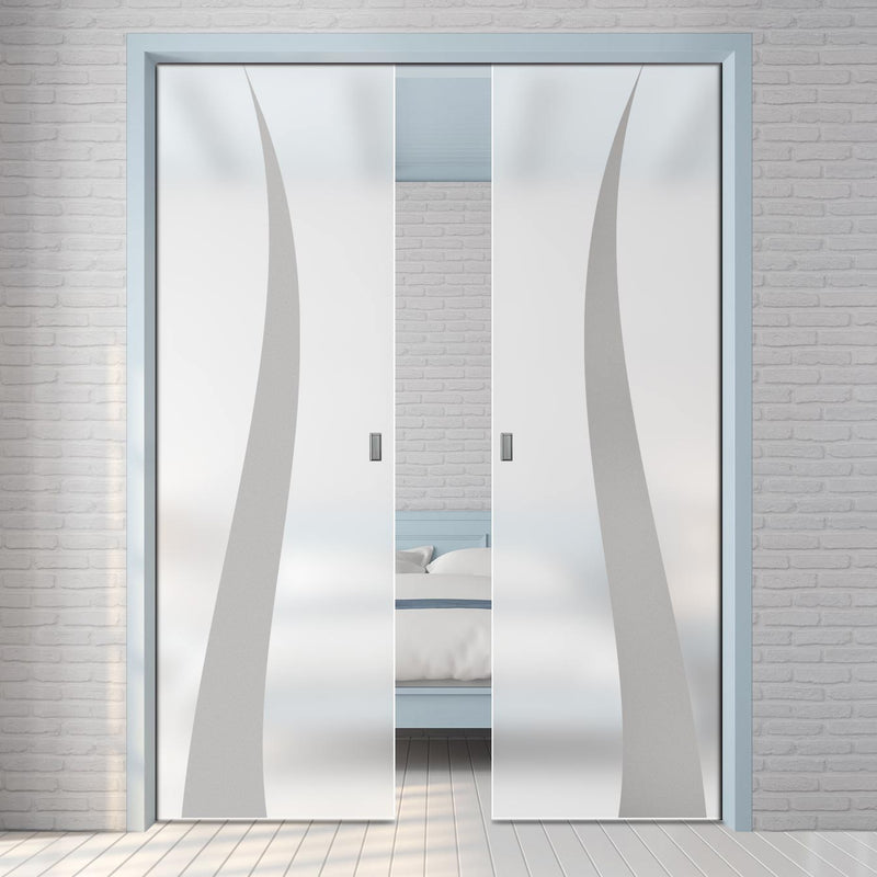 Roslin 8mm Obscure Glass - Obscure Printed Design - Double Evokit Pocket Door