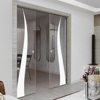 Image: Roslin 8mm Clear Glass - Obscure Printed Design - Double Evokit Pocket Door