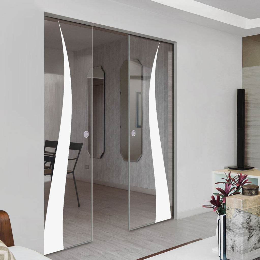 Roslin 8mm Clear Glass - Obscure Printed Design - Double Absolute Pocket Door