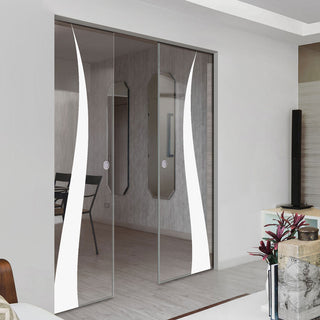 Image: Roslin 8mm Clear Glass - Obscure Printed Design - Double Absolute Pocket Door