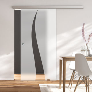 Image: Single Glass Sliding Door - Roslin 8mm Obscure Glass - Clear Printed Design - Planeo 60 Pro Kit