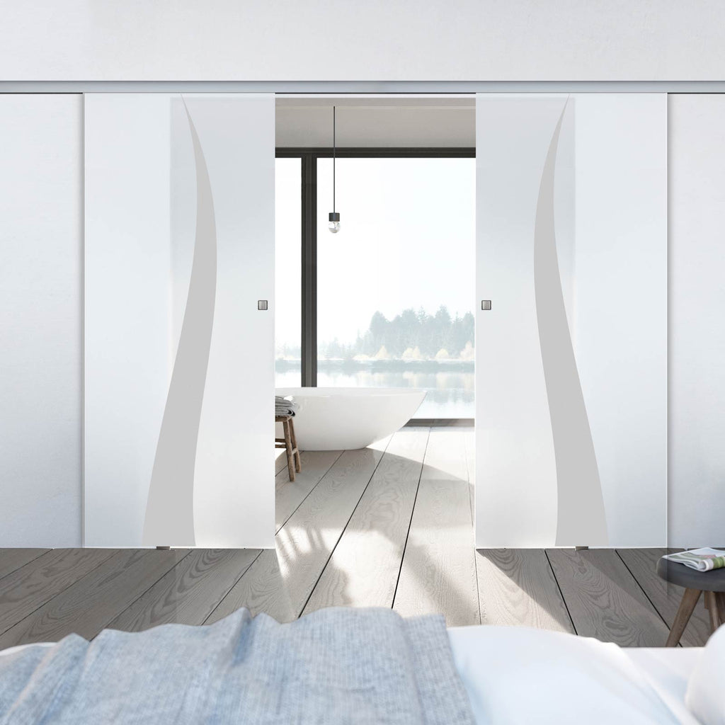 Double Glass Sliding Door - Roslin 8mm Obscure Glass - Obscure Printed Design - Planeo 60 Pro Kit