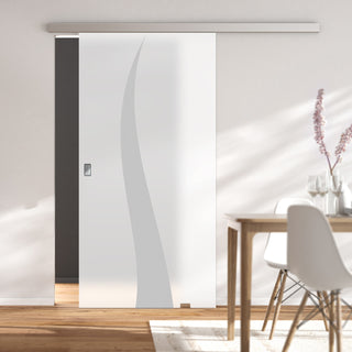 Image: Single Glass Sliding Door - Roslin 8mm Obscure Glass - Obscure Printed Design - Planeo 60 Pro Kit