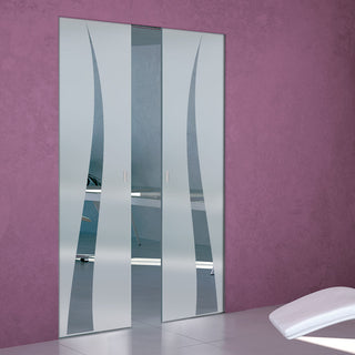 Image: Roslin 8mm Obscure Glass - Clear Printed Design - Double Absolute Pocket Door