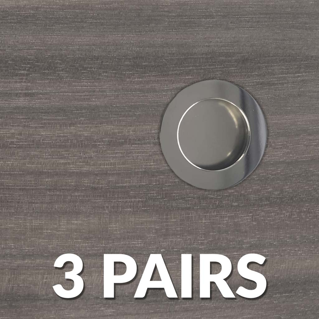 Three Pairs of Anniston 50mm Sliding Door Round Flush Pulls - Polished Stainless Steel