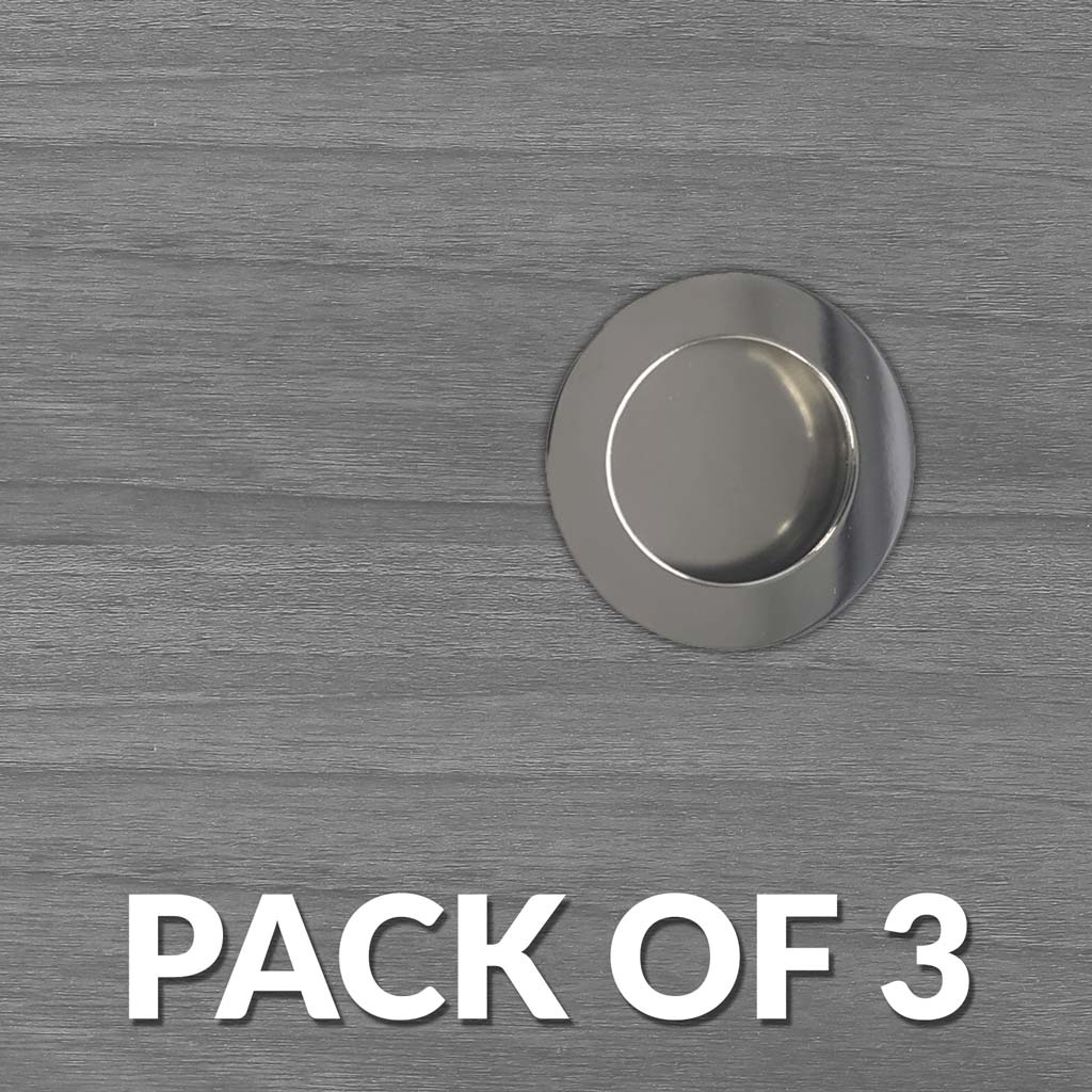 Pack of Three Anniston 50mm Sliding Door Round Flush Pulls - Polished Stainless Steel