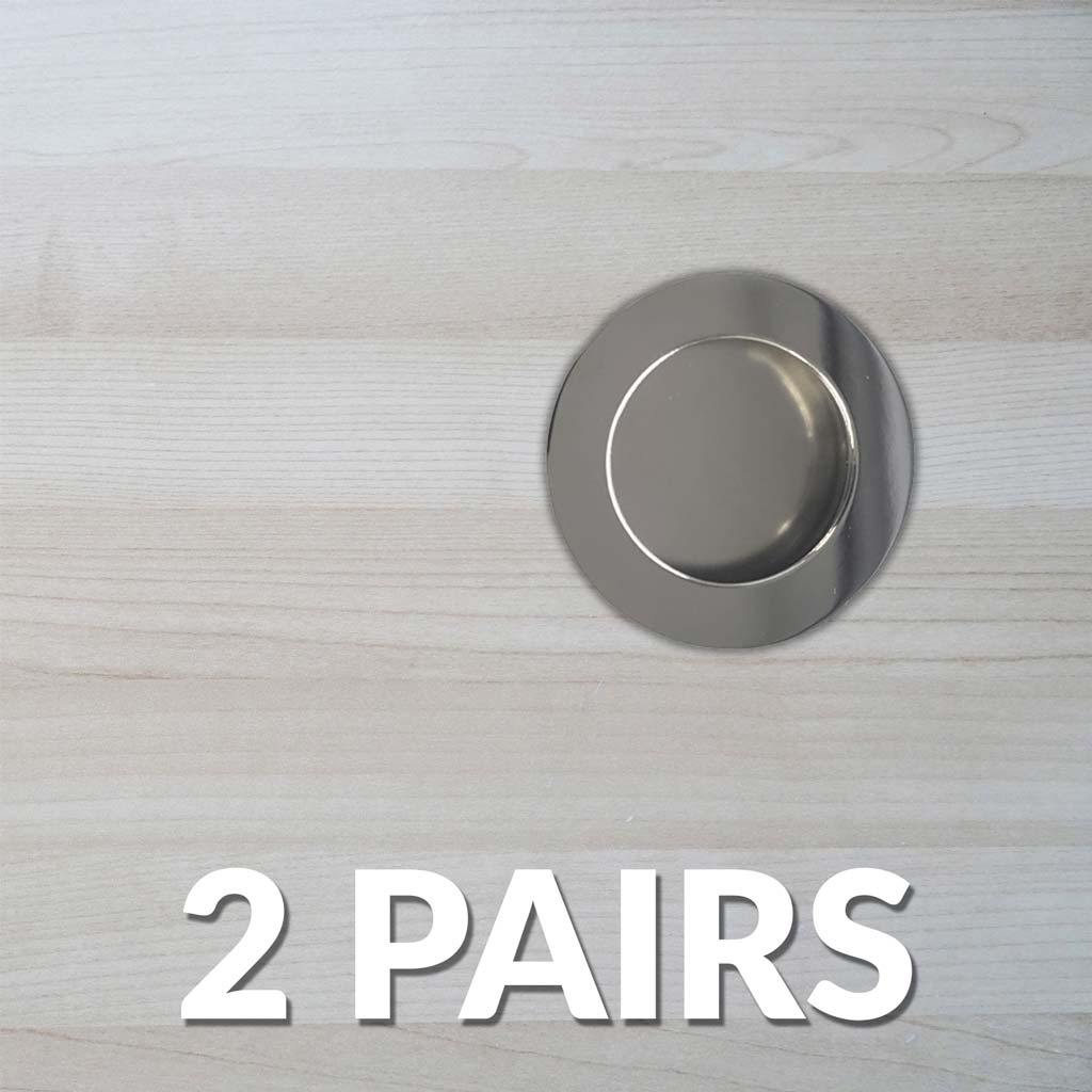 Two Pairs of Anniston 50mm Sliding Door Round Flush Pulls - Polished Stainless Steel