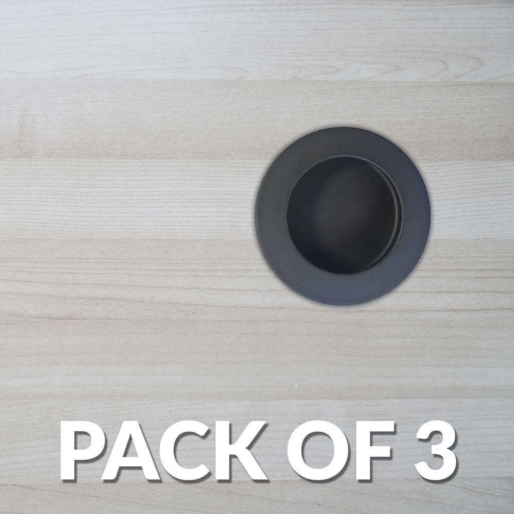 Pack of Three Anniston 50mm Sliding Door Round Flush Pulls - Matt Black Finish