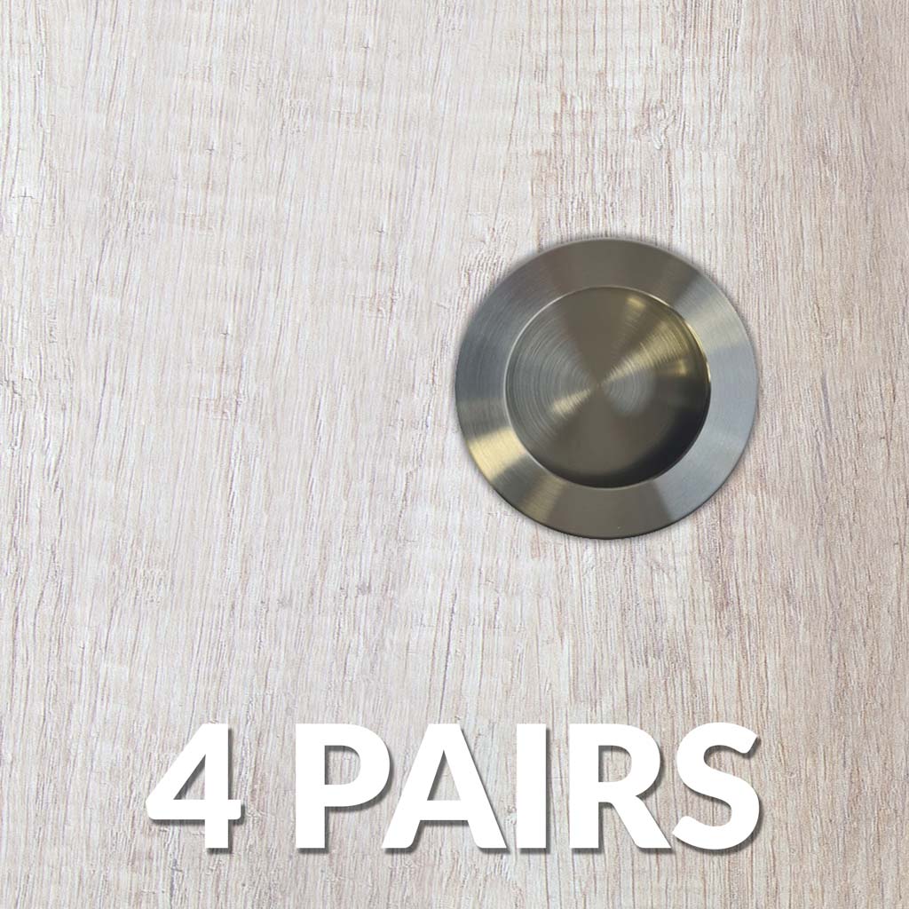 Four Pairs of Anniston 50mm Sliding Door Round Flush Pulls - Satin Stainless Steel