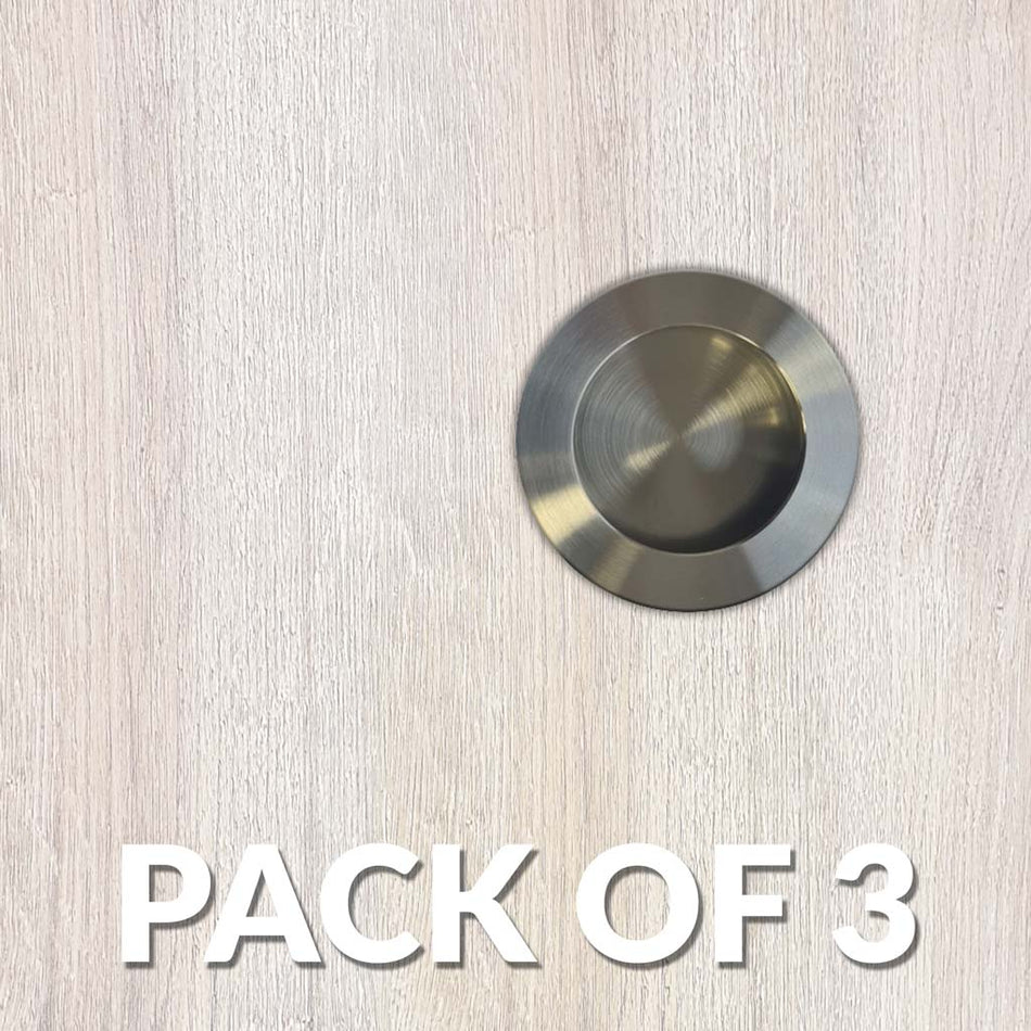Pack of Three Anniston 50mm Sliding Door Round Flush Pulls - Satin Stainless Steel