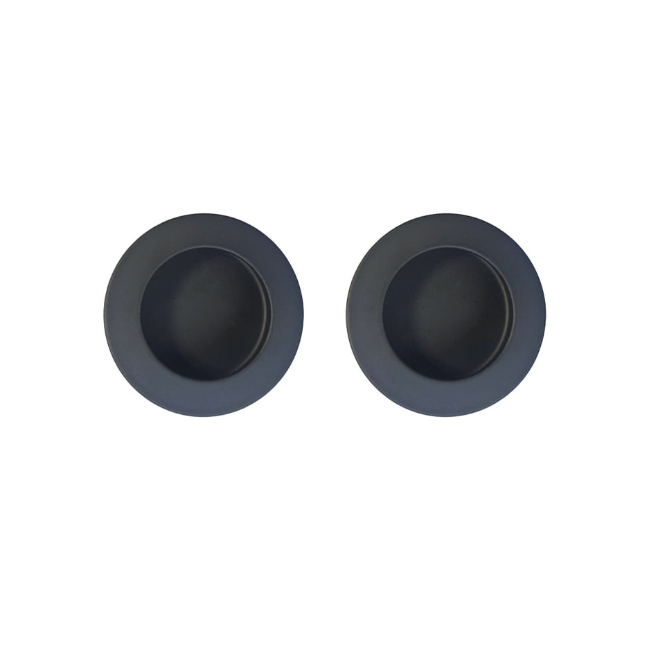 Four Pairs of Anniston 50mm Sliding Door Round Flush Pulls - Matt Black Finish
