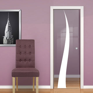 Image: Roslin 8mm Clear Glass - Obscure Printed Design - Single Evokit Glass Pocket Door