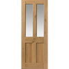 Rustic Oak Shaker 2 Panel 2 Pane Absolute Evokit Double Pocket Door Detail - Prefinished - Clear Glass