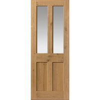 Rustic Oak Shaker 2 Panel 2 Pane Absolute Evokit Double Pocket Door Detail - Prefinished - Clear Glass