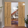 Rustic Oak Shaker 4 Panel Absolute Evokit Double Pocket Doors - Prefinished