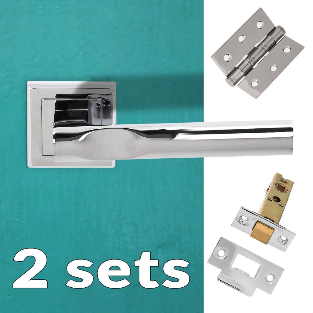 Two Pack Kansas Status Lever on Square Rose - Polished Chrome Handle