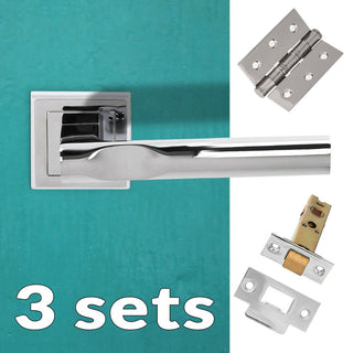 Image: Three Pack Kansas Status Lever on Square Rose - Polished Chrome Handle