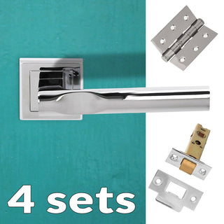 Image: Four Pack Kansas Status Lever on Square Rose - Polished Chrome Handle