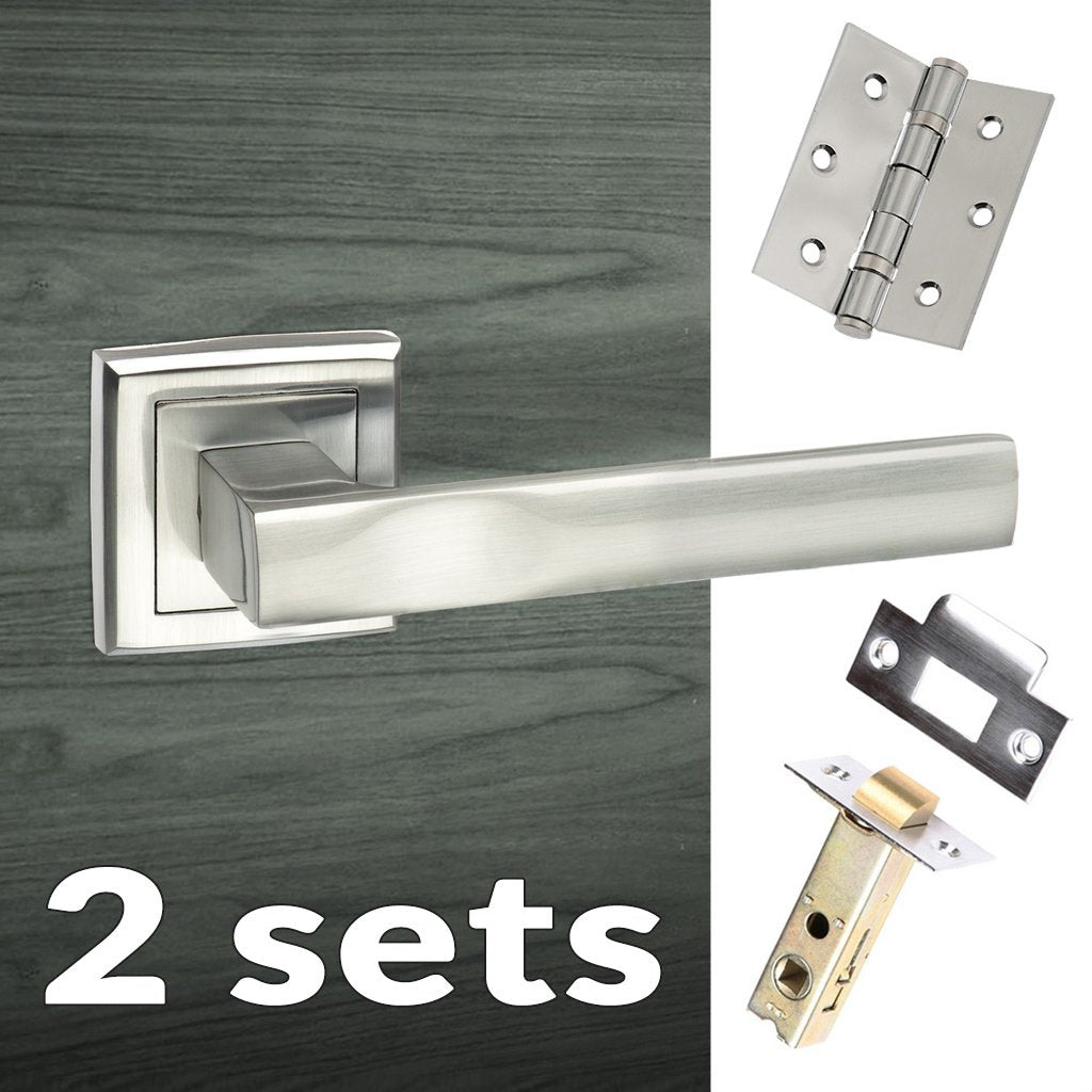 Two Pack Kansas Status Lever on Square Rose - Satin Chrome Handle
