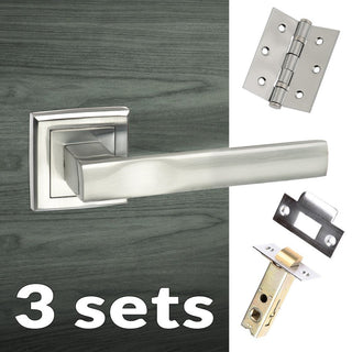 Image: Three Pack Kansas Status Lever on Square Rose - Satin Chrome Handle